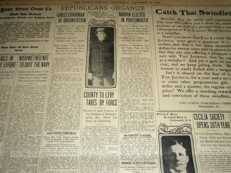1905 DEC 13 THE BOSTON HERALD - FITZGERALD WINNER BY PLURALITY 8095 - BH 271