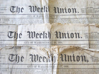 1851 THE WEEKLY UNION NEWSPAPER LOT OF 3 - CITY OF WASHINGTON - NP 2636