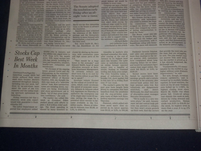 2021 FEBRUARY 6-7 THE WALL STREET JOURNAL - YANKEE STADIUM FOR VIRUS VACCINE
