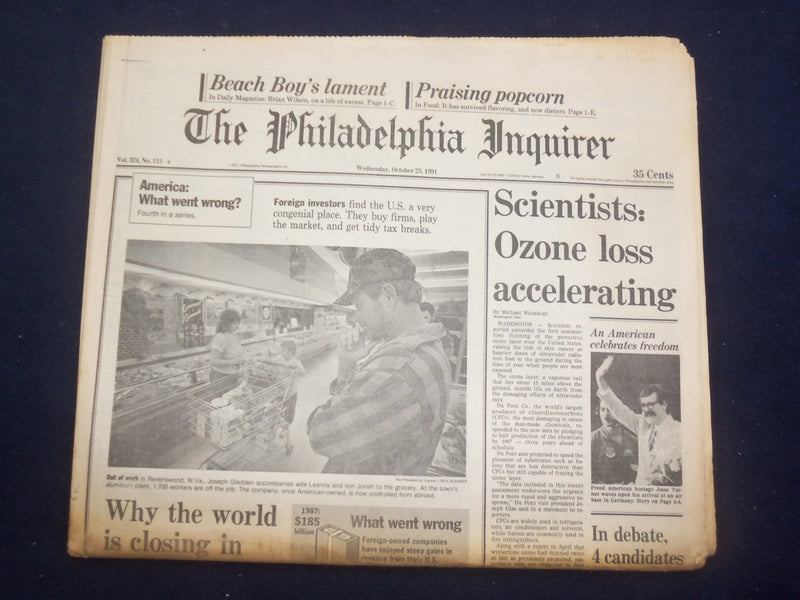 1991 OCT 23 PHILADELPHIA INQUIRER - SCIENTISTS: OZONE LOSS ACCELERATING -NP 7144