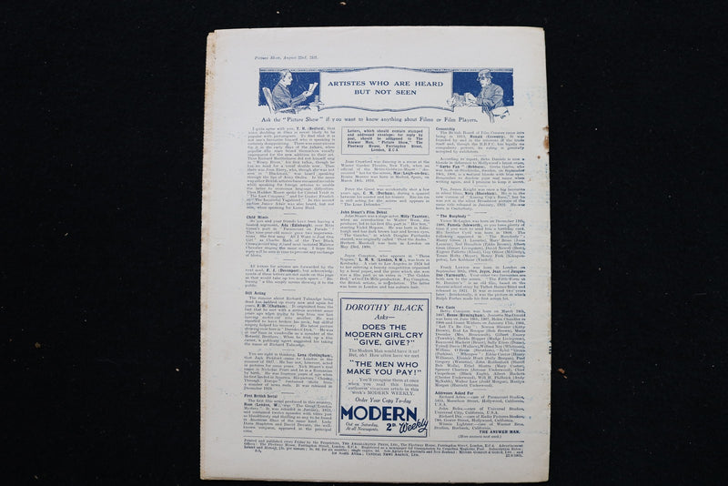 1931 AUGUST 22 PICTURE SHOW MAGAZINE - GRETA GARBO COVER - E 25359