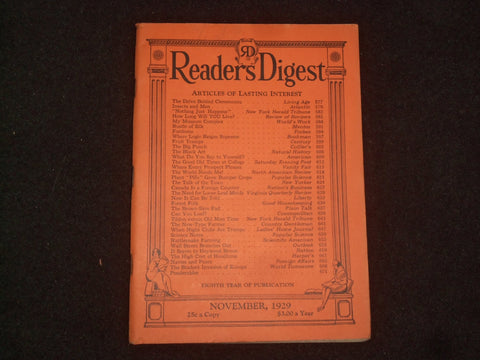 1929 NOVEMBER THE READER'S DIGEST SOFTCOVER BOOK - NUMBER 91 - J 9935