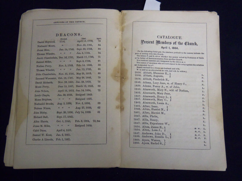 1864 FIRST CHURCH ARTICLES OF FAITH COVENANT & STANDING RULES -WORCESTER- J 8815