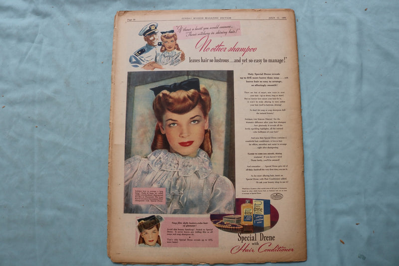 1943 JULY 11 SUNDAY MIRROR MAGAZINE SECTION - COOPER-BERGMAN-ROCKWELL - NP 9088