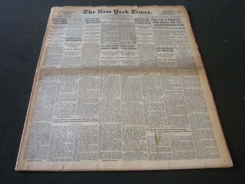 1929 MARCH 20 NEW YORK TIMES - BYRD FLIES TO MOUNTAINS MISSING MEN SAFE- NT 6565