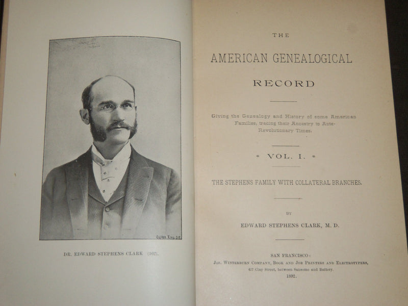 1892 THE AMERICAN GENEALOGICAL RECORD VOLUME 1 BY EDWARD STEPHENS CLARK - J 5249