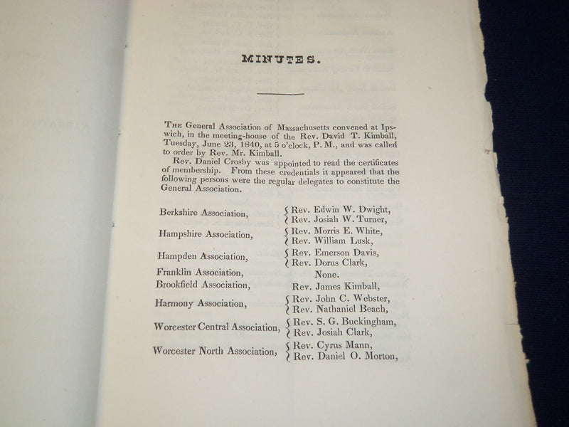 1840 IPSWICH MASSACHUSETTS MINUTES OF GENERAL ASSOCIATION REPORT - J 4570
