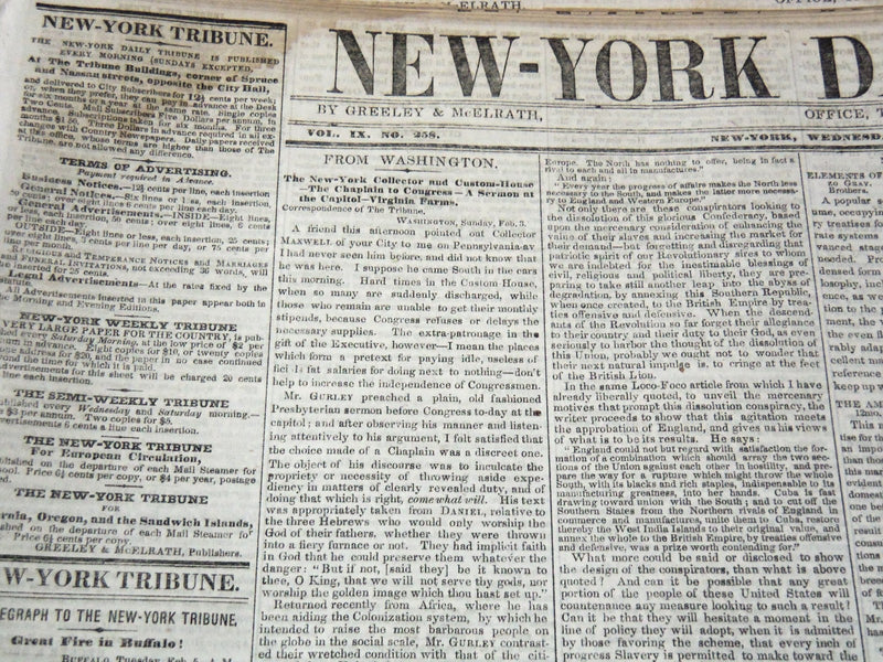 1850 FEBRUARY NEW YORK DAILY TRIBUNE NEWSPAPER LOT OF 33 - HENRY CLAY - NP 5839E