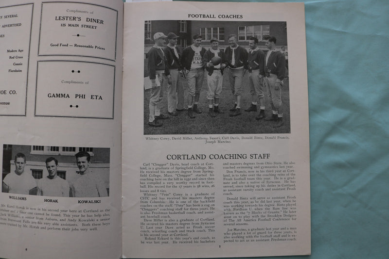 1949 SEPTEMBER 24 SPRINGFIELD VS. CORTLAND STATE FOOTBALL PROGRAM - K 3392