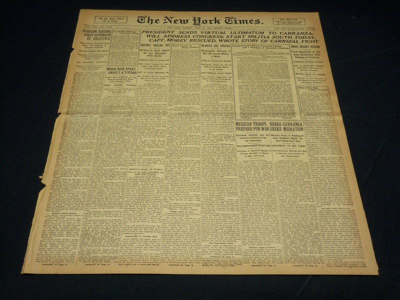 1916 JUNE 26 NEW YORK TIMES - PRESIDENT SENDS ULTIMATUM TO CARRANZA - NT 8621