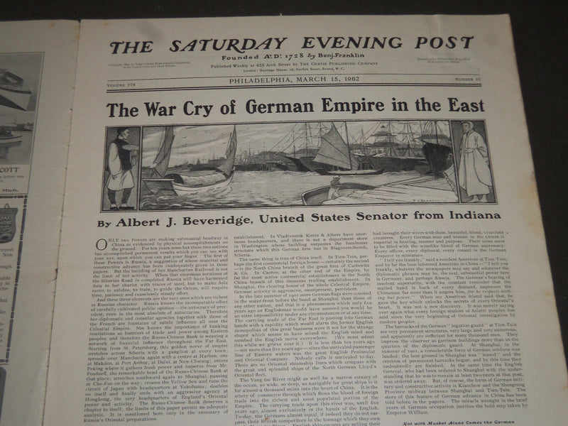 1902 MARCH 15 THE SATURDAY EVENING POST MAGAZINE - ILLUSTRATED COVER- SP 1033