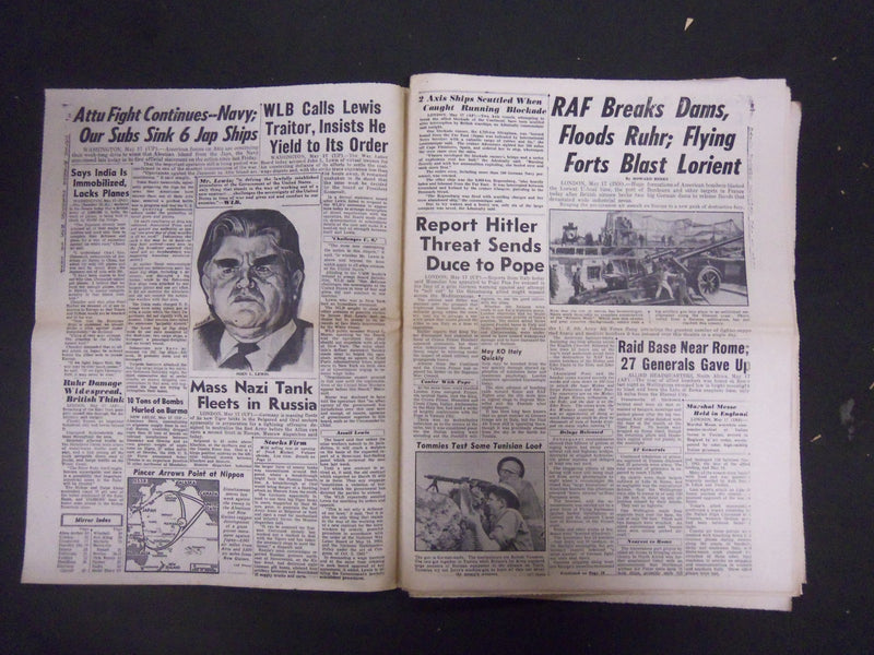 1943 MAY 18 NEW YORK DAILY MIRROR - LEWIS ADDS 2 WEEKS TO COAL TRUCE - NP 2309