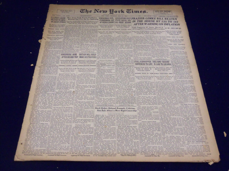 1936 MAY 14 NEW YORK TIMES - FRAZIER-LEMKE BILL BEATEN IN THE HOUSE - NT 2116