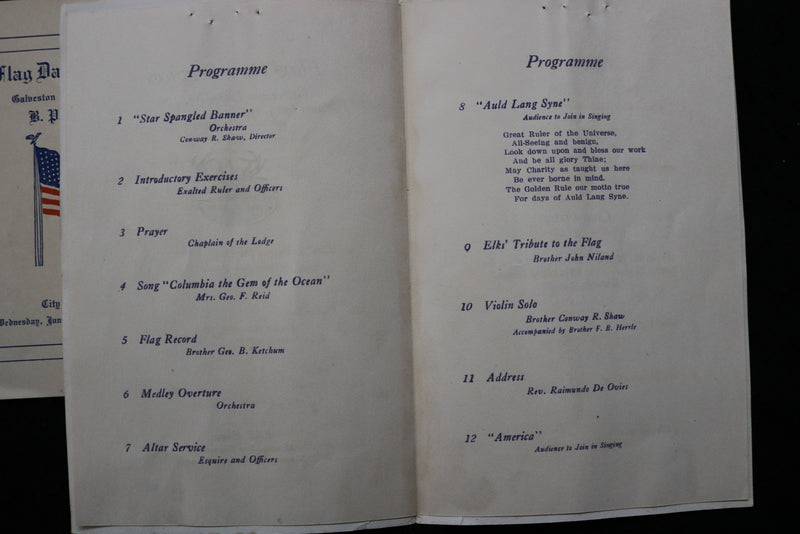 1916-1926 FLAG DAY SERVICES PROGRAMS - B.P.O. OF ELKS - LOT OF 6 - K 3053