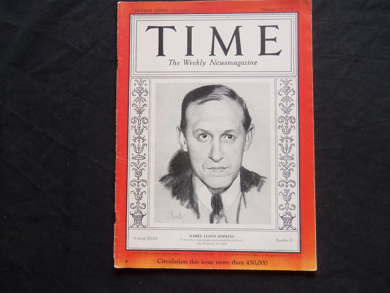 1934 FEBRUARY 19 TIME MAGAZINE - HARRY LLOYD HOPKINS - T 410