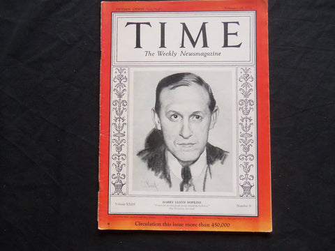 1934 FEBRUARY 19 TIME MAGAZINE - HARRY LLOYD HOPKINS - T 410