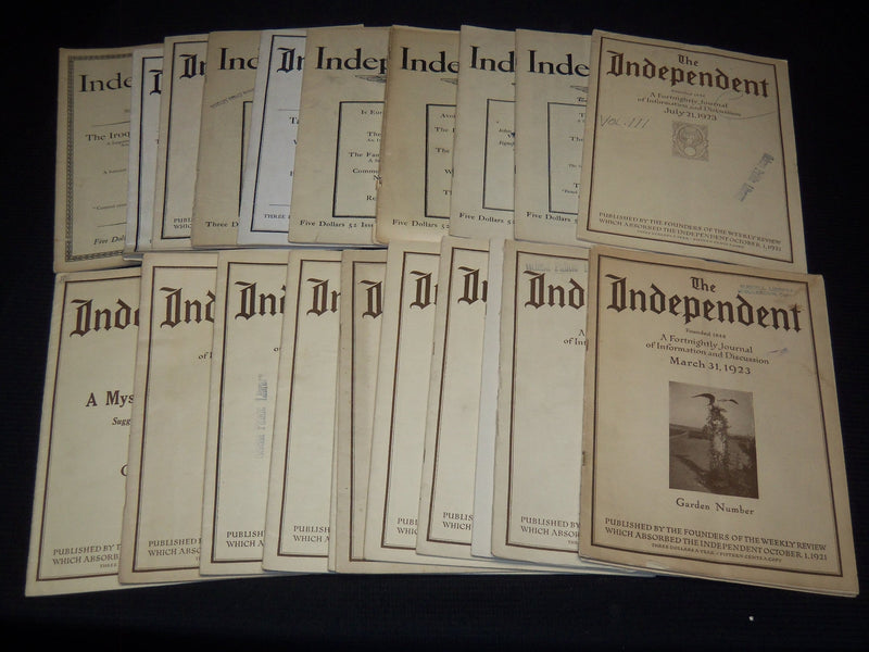 1923-1924 THE INDEPENDENT WEEKLY MAGAZINE LOT OF 35 - ARTICLES & ADS - WR 707