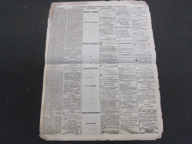 1866 THE EVENING TELEGRAPH NEWSPAPER LOT OF 11 - NICE ADVERTISEMENTS - NP 1439