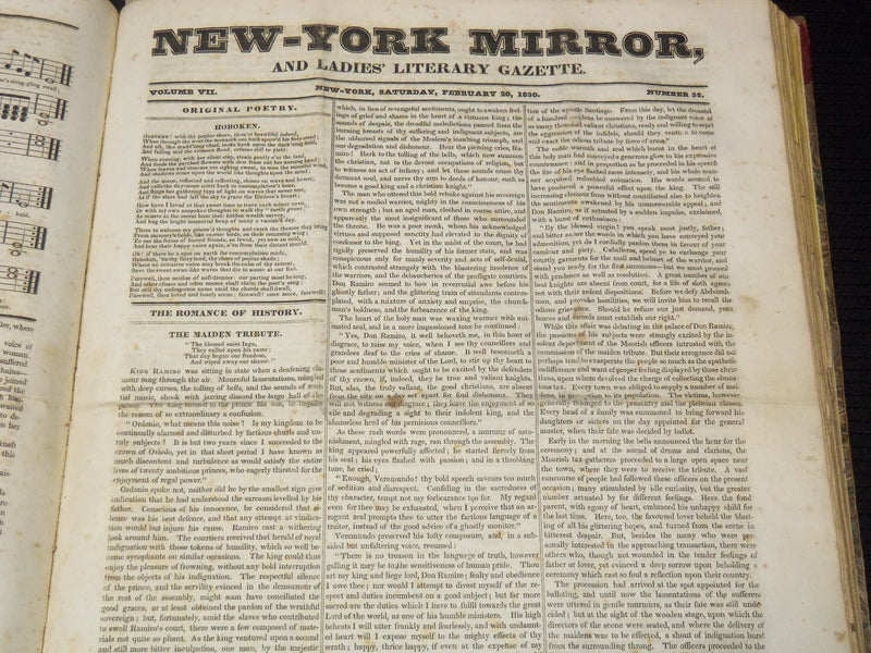 1829-1830 NEW YORK MIRROR AND LADIES GAZETTE BOUND VOLUME - R 89G
