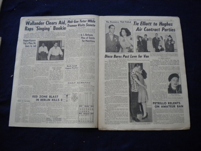 1947 JULY 24 NEW YORK DAILY NEWS NEWSPAPER -MARTIN CLEARED BY WALLANDER- NP 5985