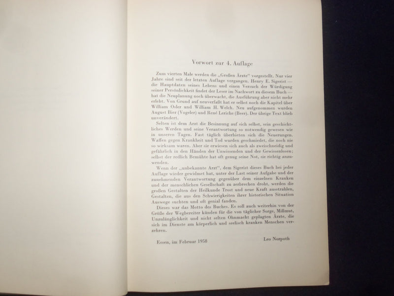 1959 GROBE ARZTE HARDCOVER BOOK BY DR. HENRY E. SIGERIST - GERMAN TEXT - KD 9003