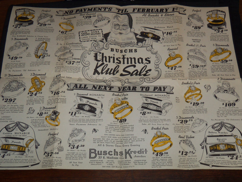 1940'S BUSCHS CHRISTMAS KLUB JEWELRY CIRCULAR - J 9211