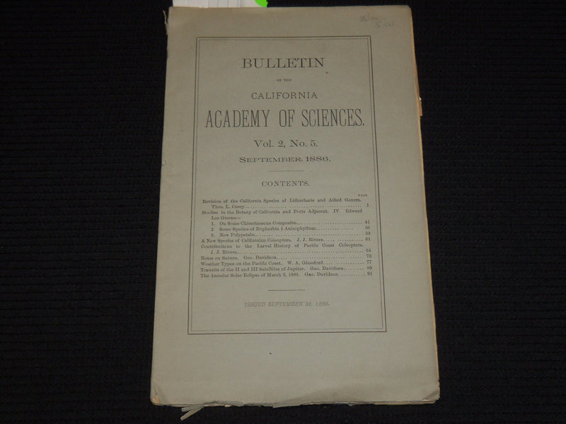 1886 SEPTEMBER CALIFORNIA ACADEMY OF SCIENCES BULLETIN - VOLUME 2 NO. 5 - K 553
