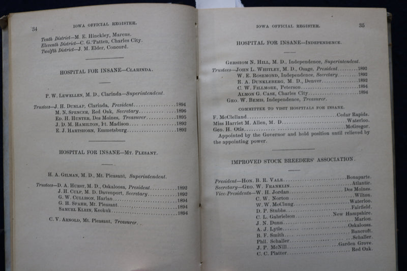 1891 IOWA OFFICIAL REGISTER - HARDCOVER BOOK - K 1765