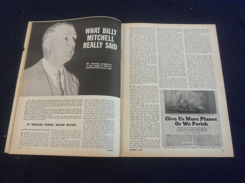 1942 OCTOBER 3 LIBERTY MAGAZINE - WHAT BILLY MITCHELL REALLY SAID - B 4197U