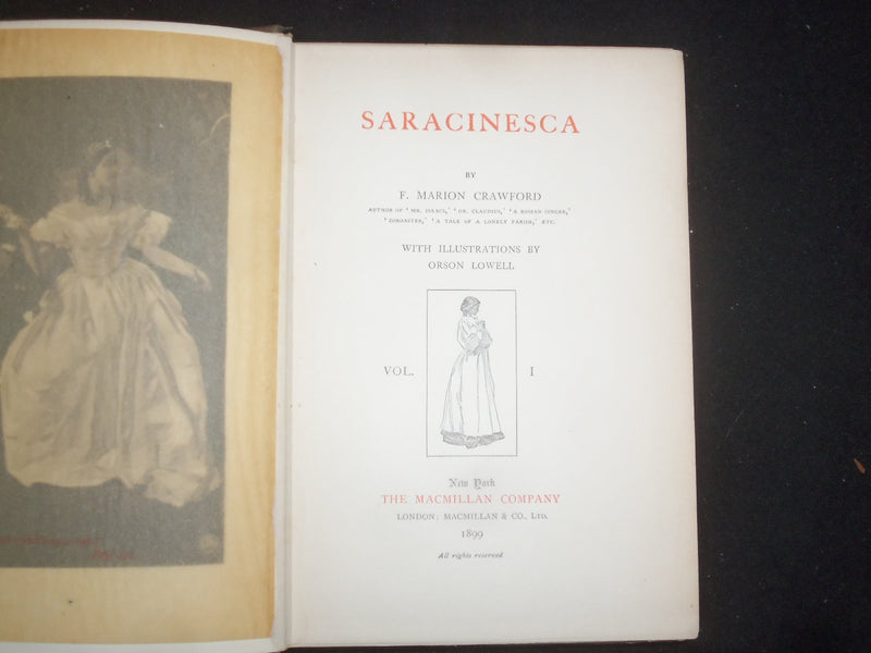 1899 SARACINESCA HARDCOVER BOOKS BY F. MARION CRAWFORD - 2 VOLUMES - KD 9277