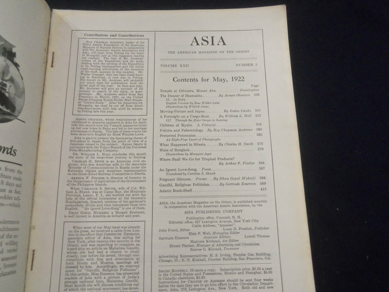1922 MAY ASIA MAGAZINE - MAHATMA GANDHI STORY- GREAT PHOTOS & STORIES - SP 1222V