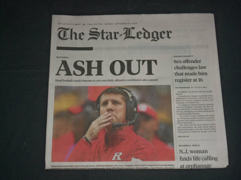 2019 SEP 30 THE STAR-LEDGER NEWSPAPER - RUTGERS FOOTBALL COACH CHRIS ASH FIRED