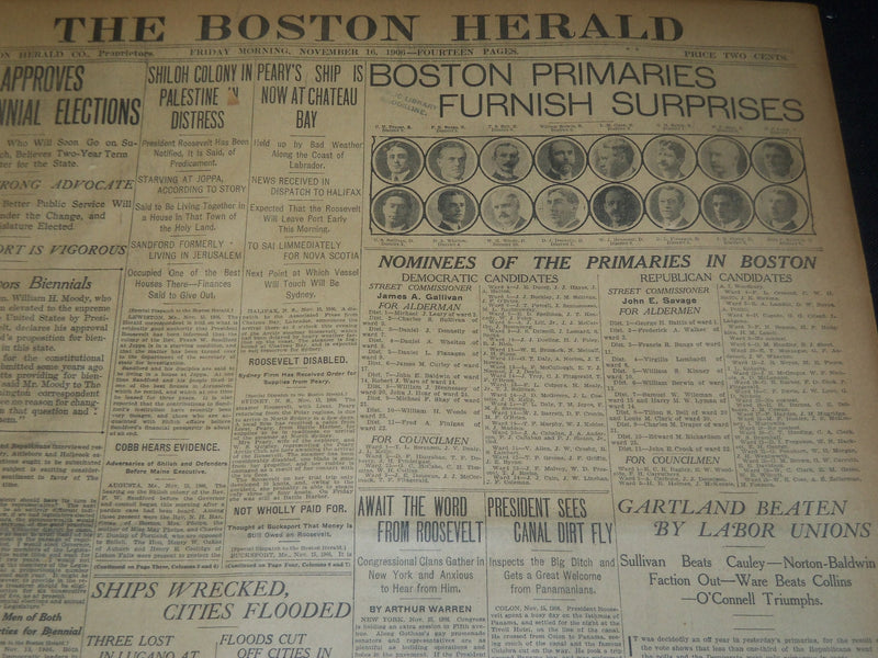 1906 NOVEMBER 16 THE BOSTON HERALD - BOSTON PRIMARIES FURNISH SURPRISES - BH 135