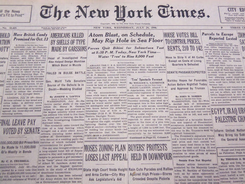 1946 JULY 24 NEW YORK TIMES - ATOM BLAST ON SCHEDULE - NT 4226