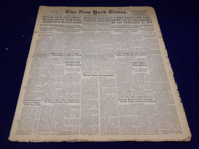 1946 DECEMBER 2 NEW YORK TIMES - U. N. BODY REJECTS NEW YORK - NT 2964