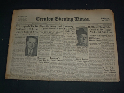 1949 NOV 21 TRENTON EVENING TIMES NEWSPAPER-U.S. APPEALS FREE ANGUS WARD-NP 3382