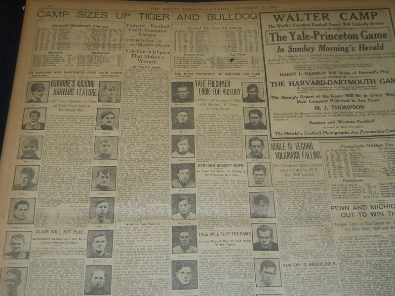 1906 NOVEMBER 17 THE BOSTON HERALD - HARVARD VS. DARTMOUTH - BH 134