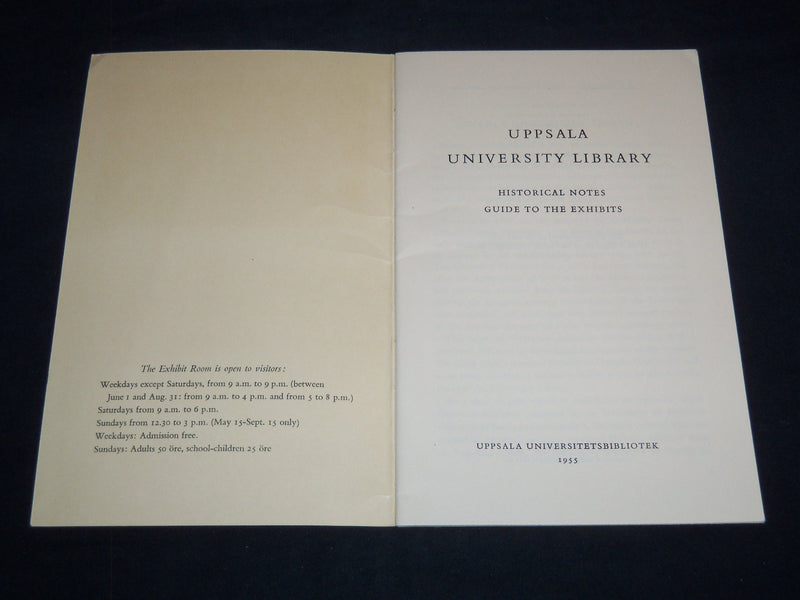 1955 UPSALA UNIVERSITY LIBRARY GUIDE - HISTORICAL NOTES GUIDE TO EXHIBIT- J 8731