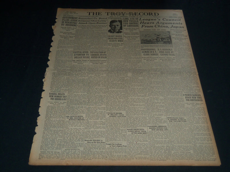 1931 OCT 14 THE TROY RECORD NEWSPAPER -LONG, CYR IN TUSSLE FOR CONTROL - NT 7509