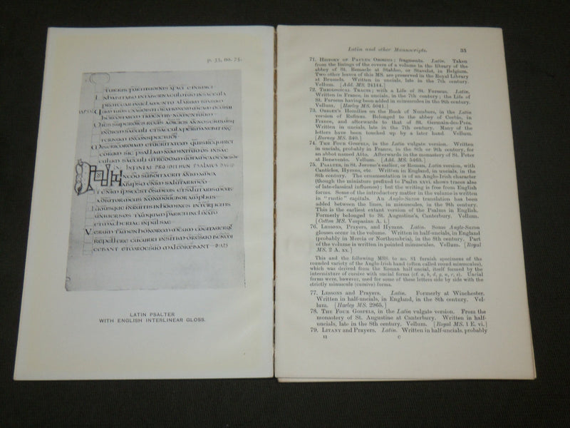 1923 BRITISH MUSEUM GUIDE TO EXHIBITED MANUSCRIPTS PART II BOOK - J 6149
