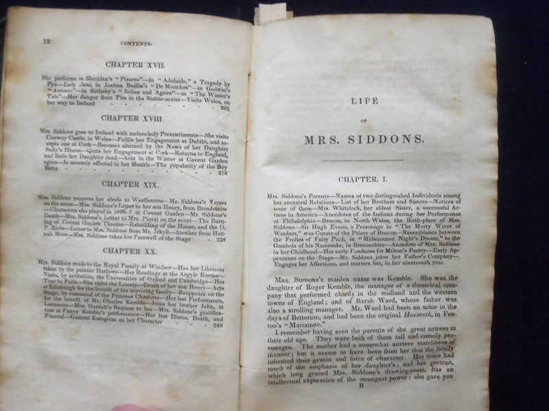 1834 LIFE OF MRS. SIDDONS HARDCOVER BOOK BY THOMAS CAMPBELL - KD 8648