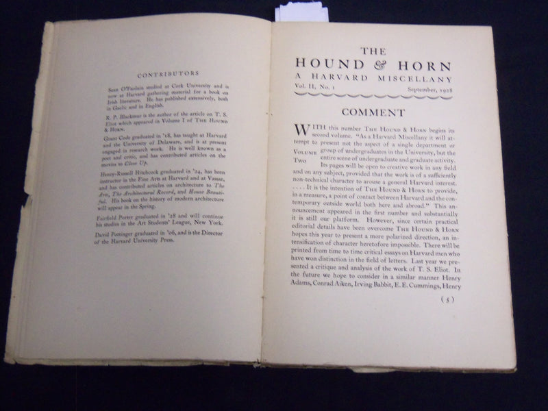 1928 SEPTEMBER THE HOUSE & HORN A HARVARD MISCELLANY MAGAZINE - J 8788