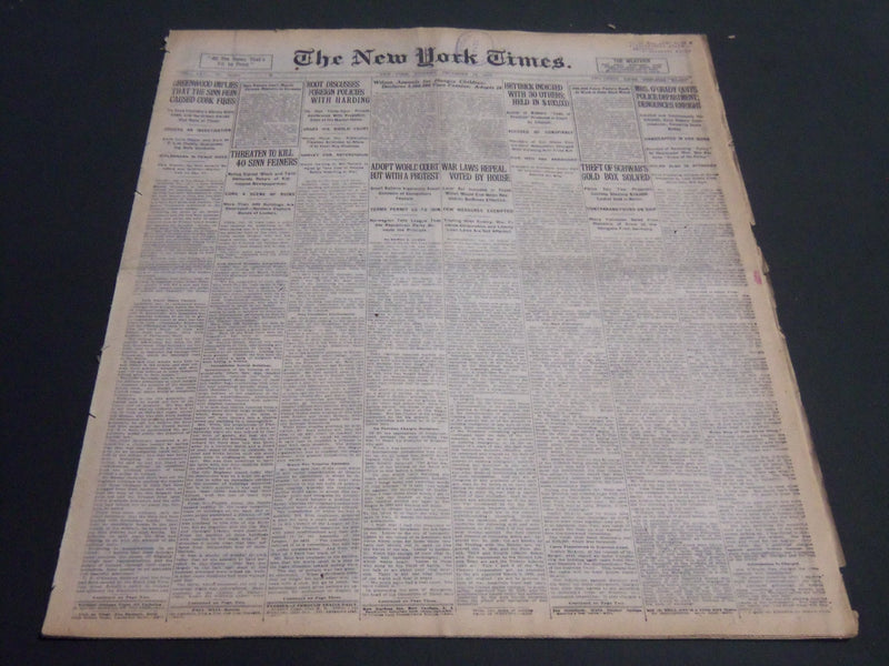 1920 DECEMBER 14 NEW YORK TIMES - THREATEN TO KILL 40 SINN FEINERS - NT 6778