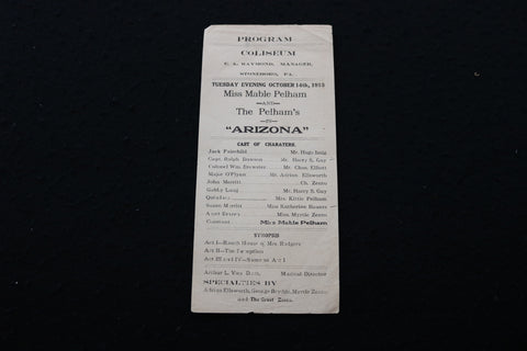 1913 OCTOBER 14 MABLE PELHAM THE PELHAM'S IN ARIZONA - COLISEUM PROGRAM - K 1858