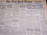 1938 SEPTEMBER 18 NEW YORK TIMES NEWSPAPER - CZECHS DECREE MARTIAL LAW - NT 2471