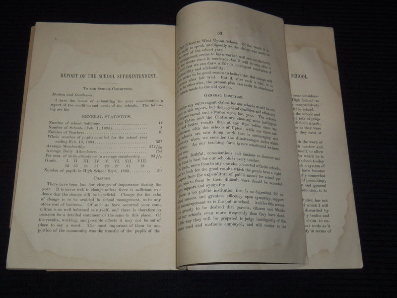 1894 ANNUAL REPORT OF THE TOWN OFFICERS OF UPTON MASSACHUSETTS - K 3114