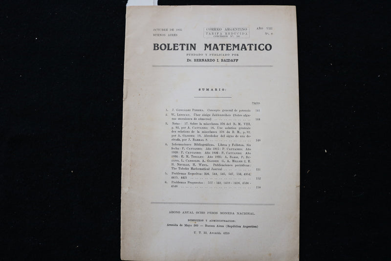 1935 BOLETIN MATEMATICO SOFTCOVER BOOKS -LOT OF 2- BUENOS AIRES-SPANISH - K 2238