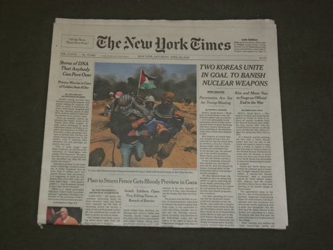 2018 APRIL 28 NEW YORK TIMES- TWO KOREAS UNITE IN GOAL TO BANISH NUCLEAR WEAPONS