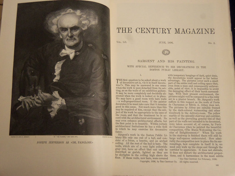 1896 JUNE THE CENTURY MAGAZINE - JOHN SINGER SARGENT - SP 2527