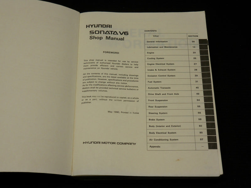 1991 HYUNDAI SONATA V6 SHOP MANUAL - SOFTCOVER - R 707A